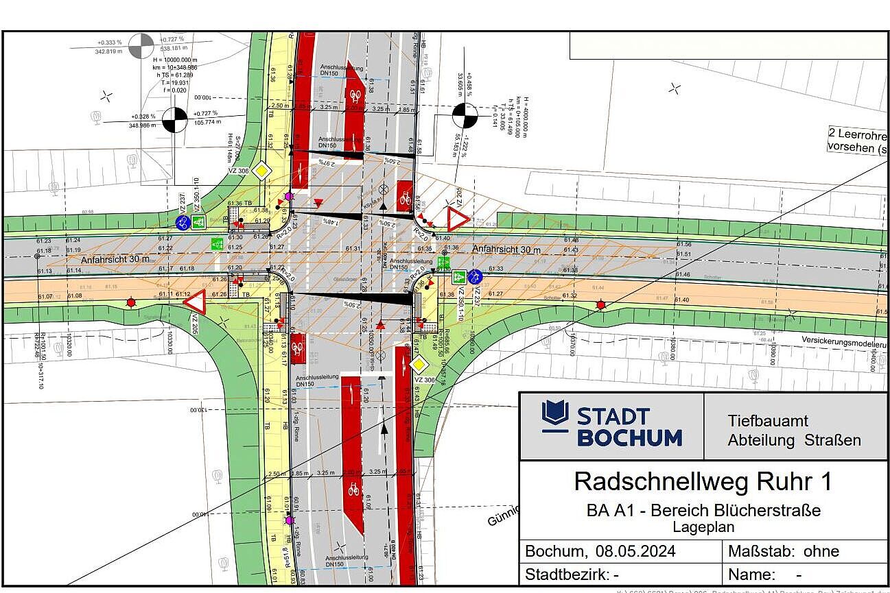 Blücherstraße: Kreuzung mit Ampelsteuerung