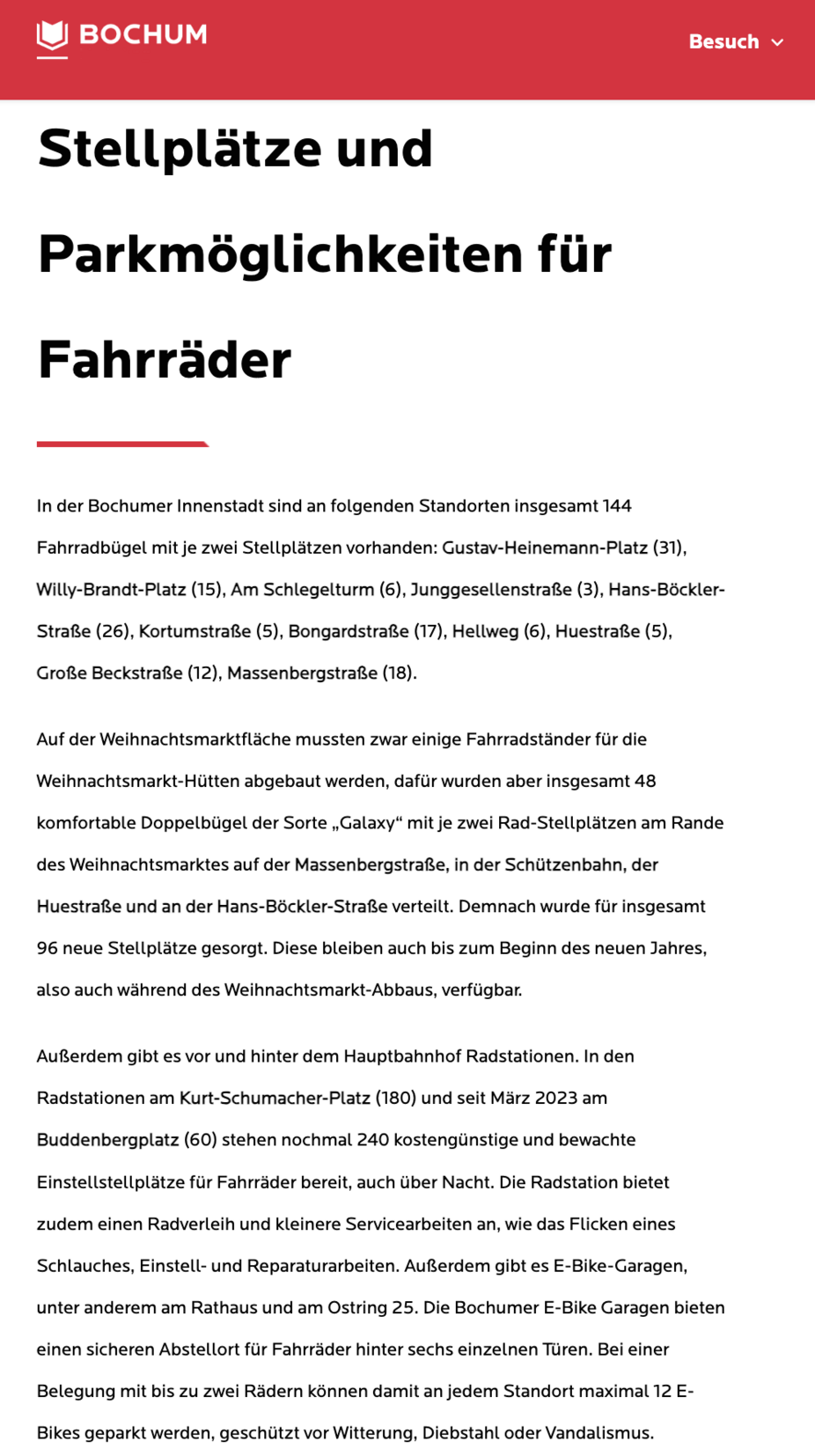 Screenshot zum Thema Fahrradparken