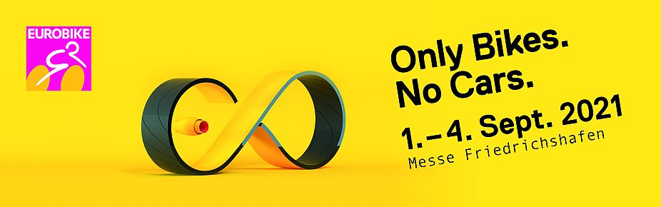 Visual der Eurobike 2021 mit dem Slogan Only Bikes No Cars Visual der Eurobike 2021 mit dem Slogan Only Bikes No Cars