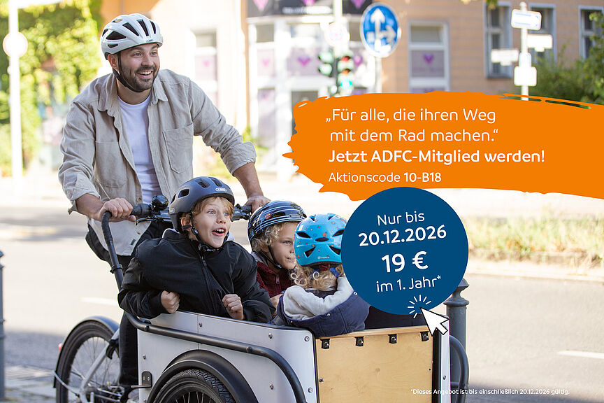 ADFC Herbstkampagne 2026 Mann mit Kindern im Lastenrad